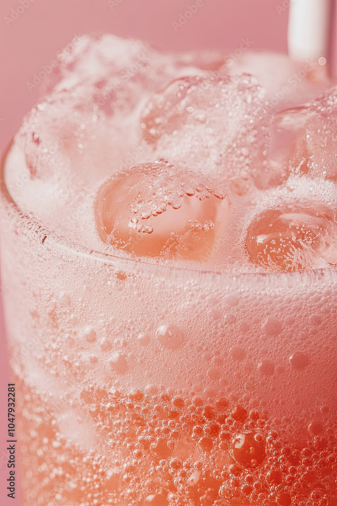Fototapeta premium Sparkling cream soda with bubbles and ice, creating refreshing and vibrant drink experience. effervescence adds lively touch to this delightful beverage