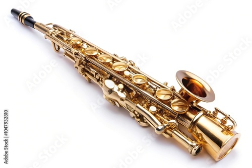 Soprano Saxophone on white background with depth of field