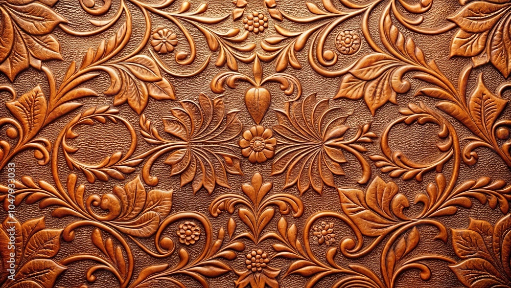 Symmetrical texture of leather with embossed floral patterns