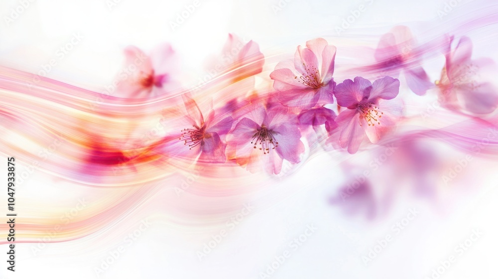 Abstract spring background with vibrant flowers and soft pastel light trails, creating a fresh, blossoming atmosphere, isolated on white Abstract spring background with vibrant flowers and soft pastel light trails, creating a fresh, blossoming atmosphere, isolated on white
