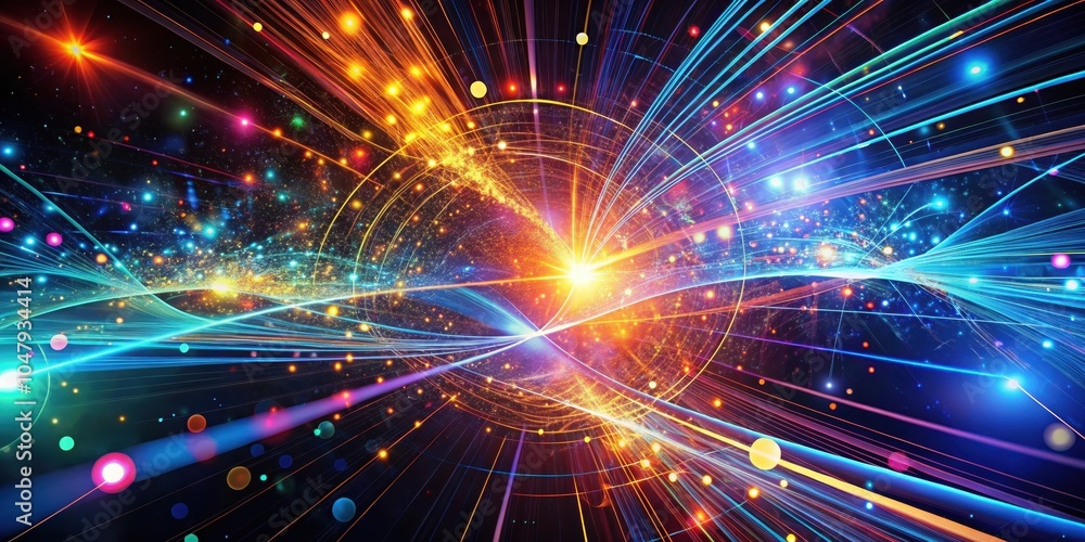 Abstract Digital Light Trails and Starry Sky with Intertwined Light Lines and Colorful Bokeh Effects Abstract Digital Light Trails and Starry Sky with Intertwined Light Lines and Colorful Bokeh Effects