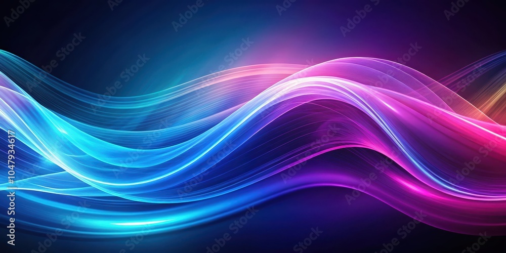 Fototapeta premium Abstract Vibrant Swirling Waves of Blue, Pink, and White Light on a Deep Blue Background