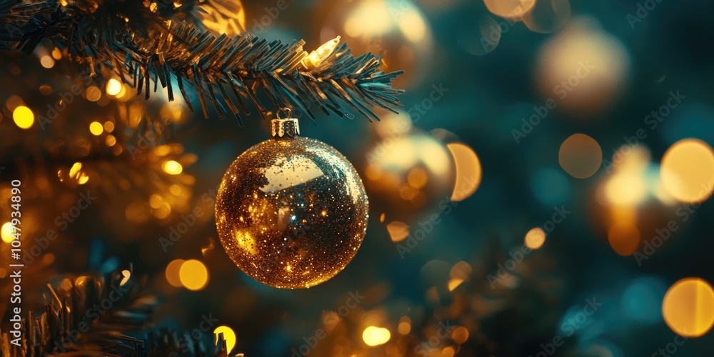 Christmas Tree with Gold Ornaments and Lights Christmas Tree with Gold Ornaments and Lights