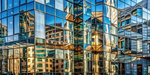 Wallpaper Mural A modern glass facade with a kaleidoscope of reflected images, each pane a window into the city's urban landscape. Torontodigital.ca