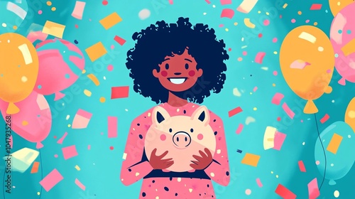 Cheerful Person Holding Piggy Bank