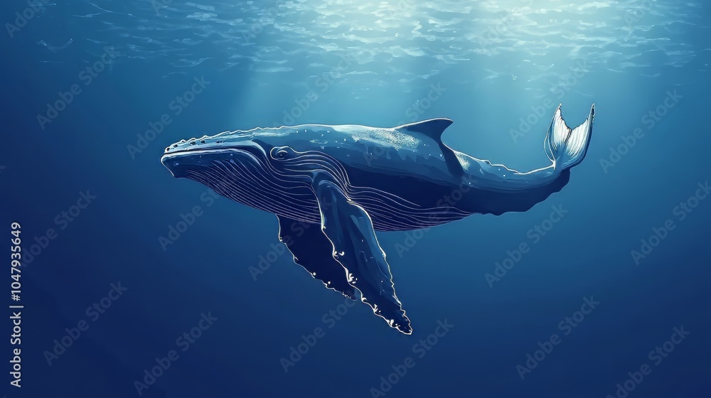 Naklejka premium Whale diving into the deep ocean abyss Adobe Illustrator