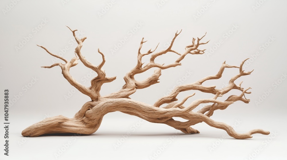 Fototapeta premium Elegant Macro View of Curved Dried Tree Branch on White Background - Minimalist Tranquility and Natural Beauty Concept