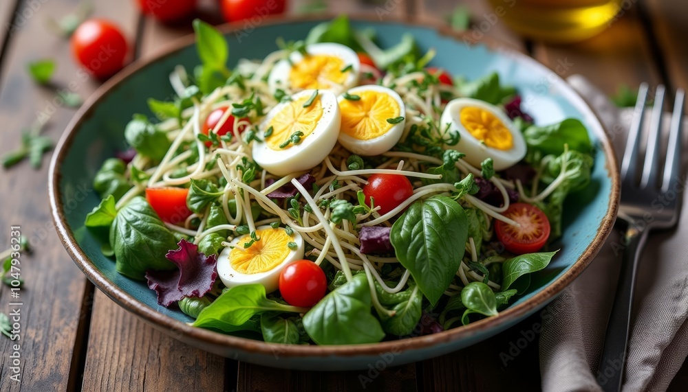 Fresh and vibrant spring salad with hardboiled eggs Fresh and vibrant spring salad with hardboiled eggs