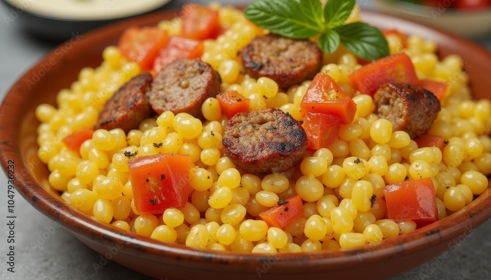 Deliciously seasoned sausage and rice pilaf with a touch of freshness Deliciously seasoned sausage and rice pilaf with a touch of freshness