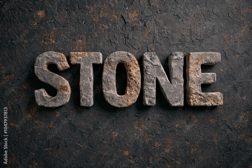 Rugged Stone Textured 3D Letters on Dark Background - Natural Solidity Concept Rugged Stone Textured 3D Letters on Dark Background - Natural Solidity Concept
