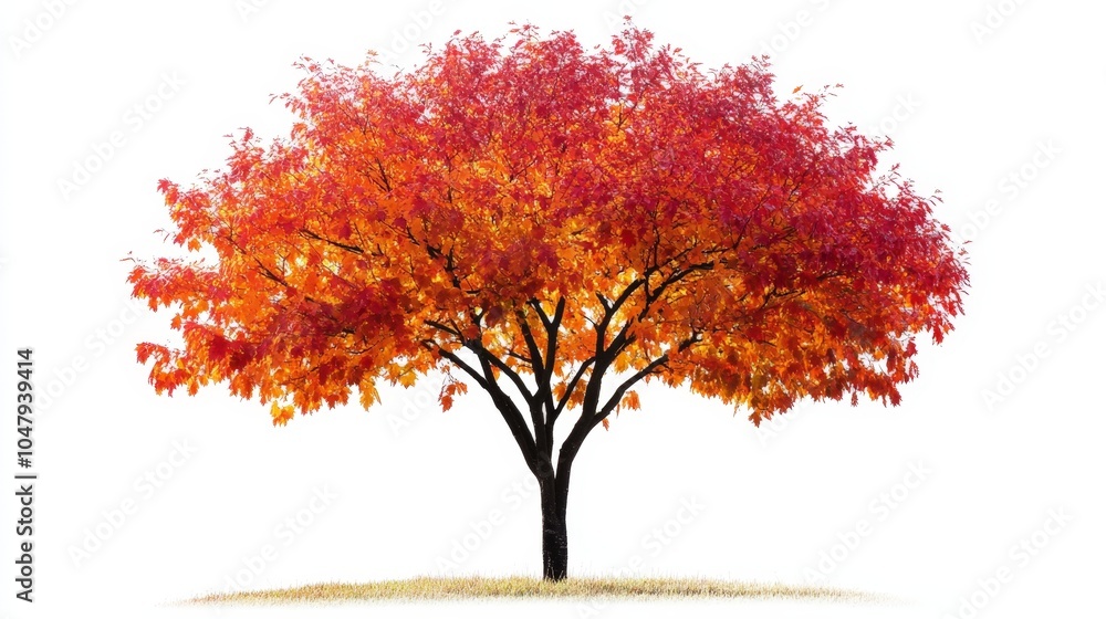 A beautiful maple tree with vibrant red and orange leaves, set against a white background, symbolizing the stunning transition of autumn A beautiful maple tree with vibrant red and orange leaves, set against a white background, symbolizing the stunning transition of autumn
