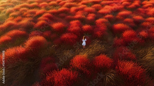 Autumn Meadow: A Lyrical Solitude in Red Kochia photo