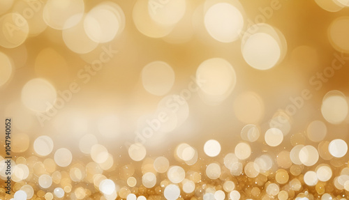 New year and Christmas Golden bokeh lights abstract blur background, Christmas holiday golden glowing abstract glitter background. Generative AI