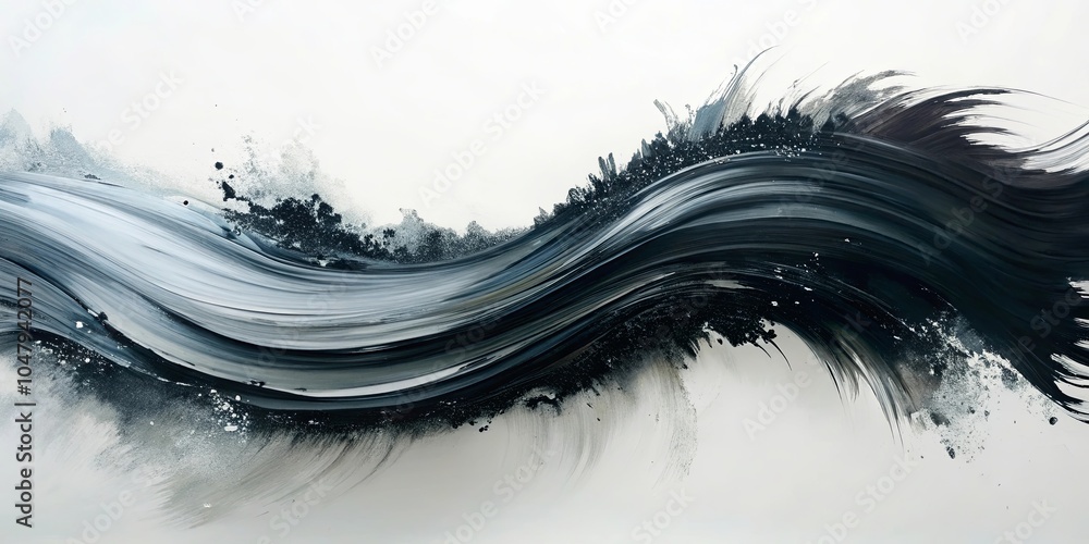 Fototapeta premium Abstract Brushstrokes of Ink and White on Canvas, Creating an Ethereal Flowing Movement