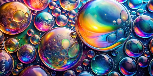 A mesmerizing abstract of iridescent bubbles reflecting a kaleidoscope of colors, creating a captivating visual symphony