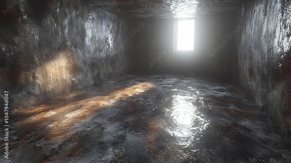 3D Render of Dark Room with Light Through Window 3D Render of Dark Room with Light Through Window