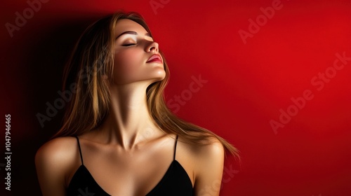 Elegant Woman Against Red Background