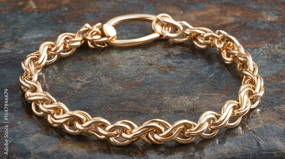 Elegant Gold Chain Bracelet on Rustic Background Elegant Gold Chain Bracelet on Rustic Background