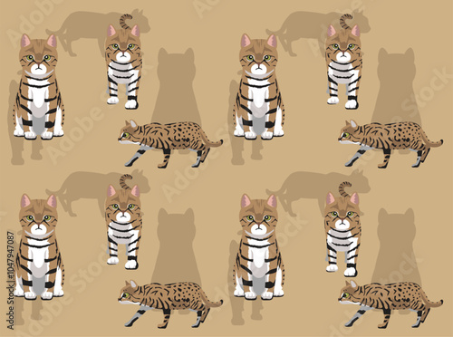 Black-Footed Cat Cartoon Seamless Wallpaper Background