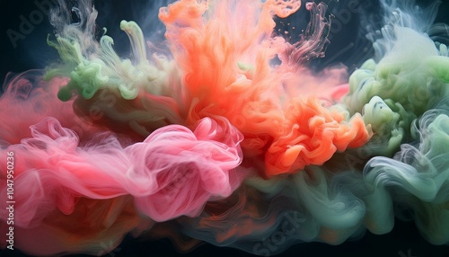 vibrant explosion of colorful smoke, showcasing blend of Coral Pink, Light Olive, and Slate Gray hues. background smoke, background abstract or abstract colorful background