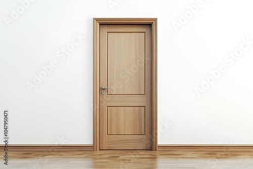 A simple wooden door set against a plain wall, suggesting entry or transition.