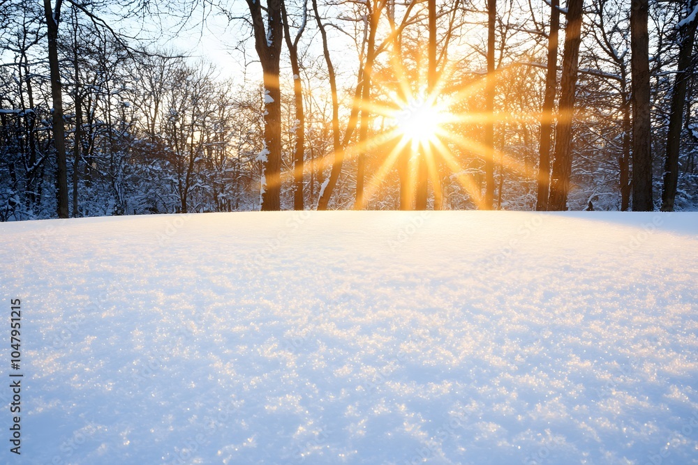 Snow-Covered Field Glows Under Morning Sunlight Snow-Covered Field Glows Under Morning Sunlight