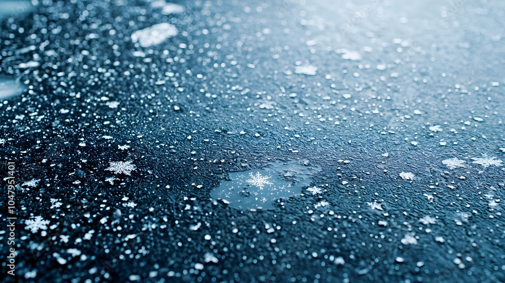 Gentle Snowflakes Falling on Calm Frozen Surface Gentle Snowflakes Falling on Calm Frozen Surface