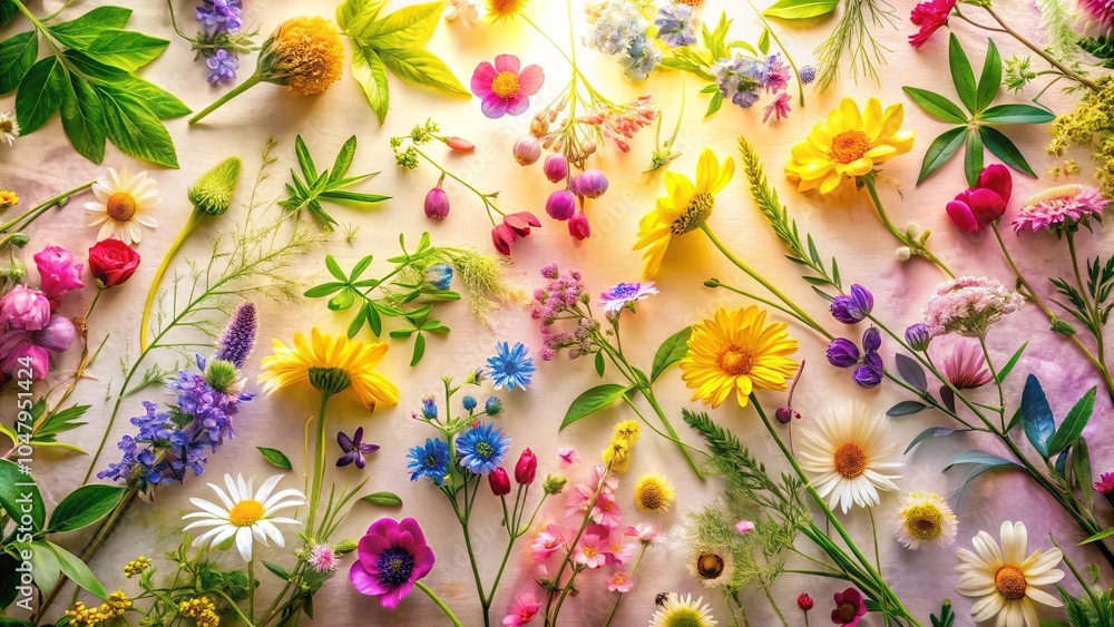 A vibrant tapestry of blossoms, leaves, and stems, each element arranged in a captivating display of natural artistry. A vibrant tapestry of blossoms, leaves, and stems, each element arranged in a captivating display of natural artistry.