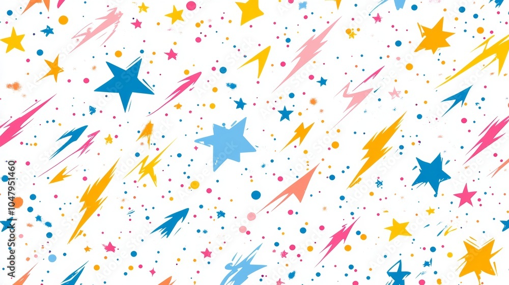 Colorful Stars Lightning Bolts and Dots Seamless Pattern Background Colorful Stars Lightning Bolts and Dots Seamless Pattern Background