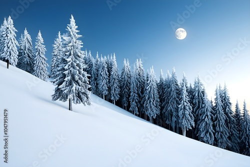 Serene Moonlit Forest Scene with Snowy Landscape