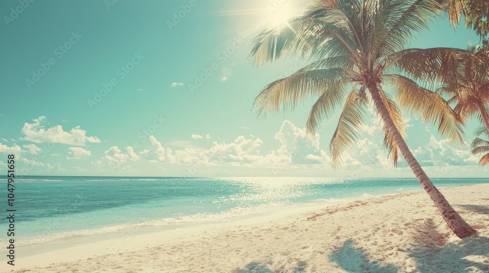 Obraz premium Tropical Sandy Ocean Beach with Palm Trees