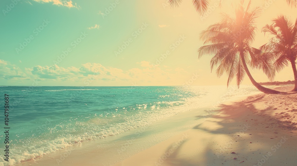 Fototapeta premium Tropical Sandy Ocean Beach with Palm Trees