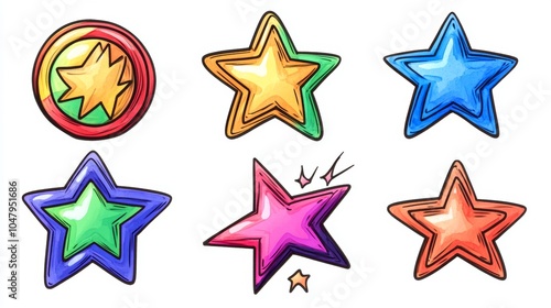 Colorful Hand Drawn Star Icons Set  Design Elements  Illustration  Decoration  Graphic Des