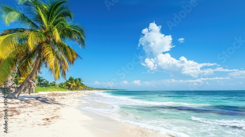 Wallpaper Mural Tropical Sandy Ocean Beach with Palm Trees Torontodigital.ca