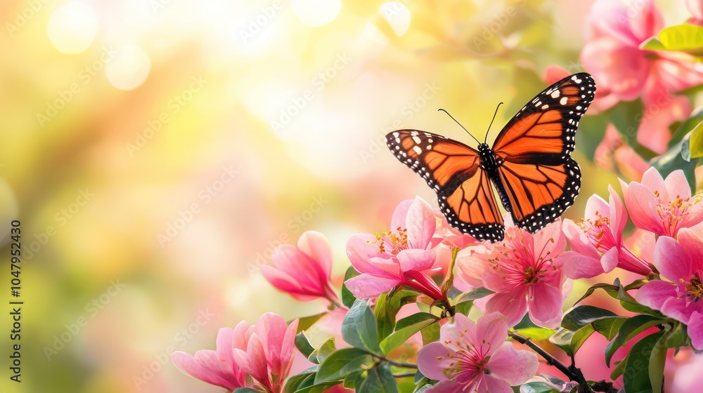 Obraz premium Spring Flower and Flying Butterfly