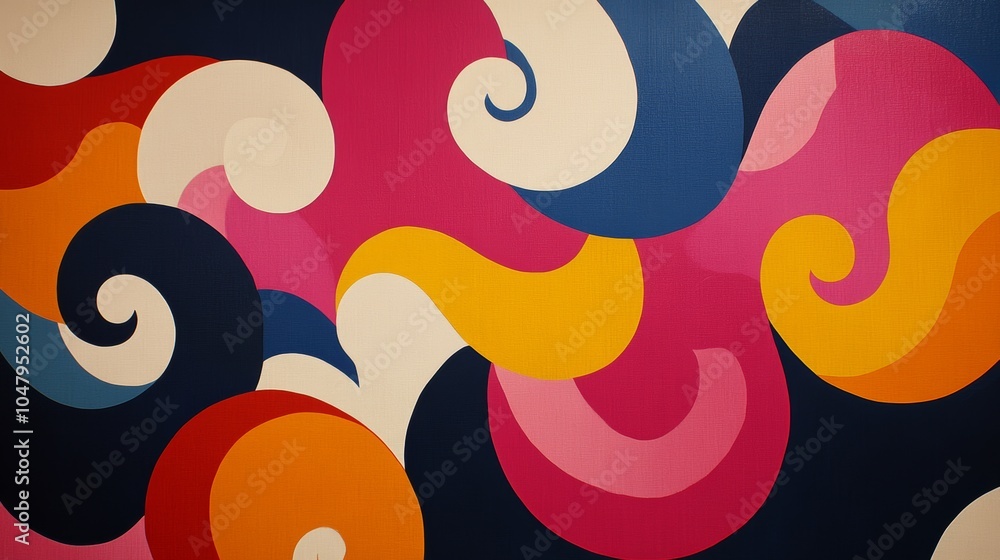 Obraz premium Abstract Swirl Pattern Colorful Geometric Design Retro 70s Style