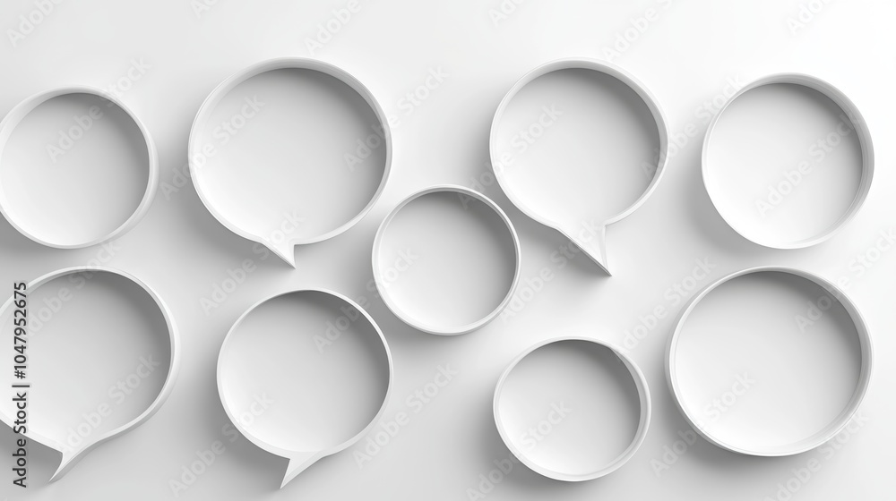 White Speech Bubbles on White Background Communication Conversation Dialogue White Speech Bubbles on White Background Communication Conversation Dialogue