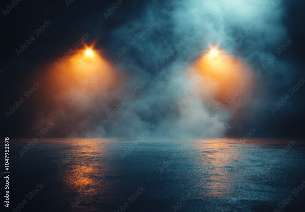 Moody Night Scene with Streetlights and Fog Reflection Moody Night Scene with Streetlights and Fog Reflection