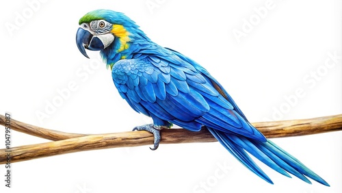 Symmetrical watercolor blue macaw parrot on a branch isolated on white background photo