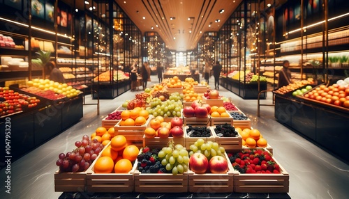 Upscale Grocery Store: Fresh Produce Display, Modern Design
