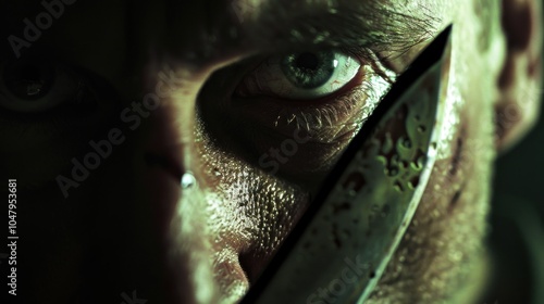 Face of a psychopath carrying a knife, AI generated image