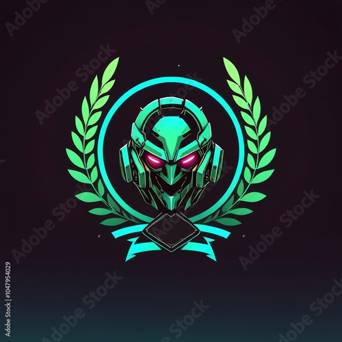 Cybernetic Robot Mascot with Laurel Wreath photo