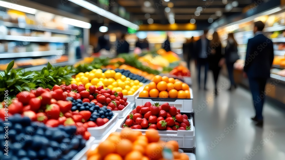 Fresh Fruit and Berries Display in Modern Supermarket Fresh Fruit and Berries Display in Modern Supermarket
