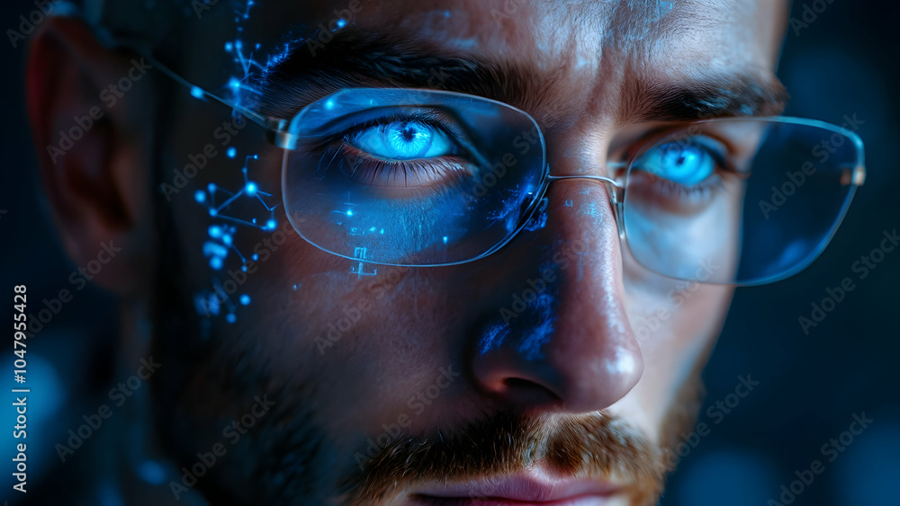 Futuristic Portrait of a Man with Digital Interface Futuristic Portrait of a Man with Digital Interface