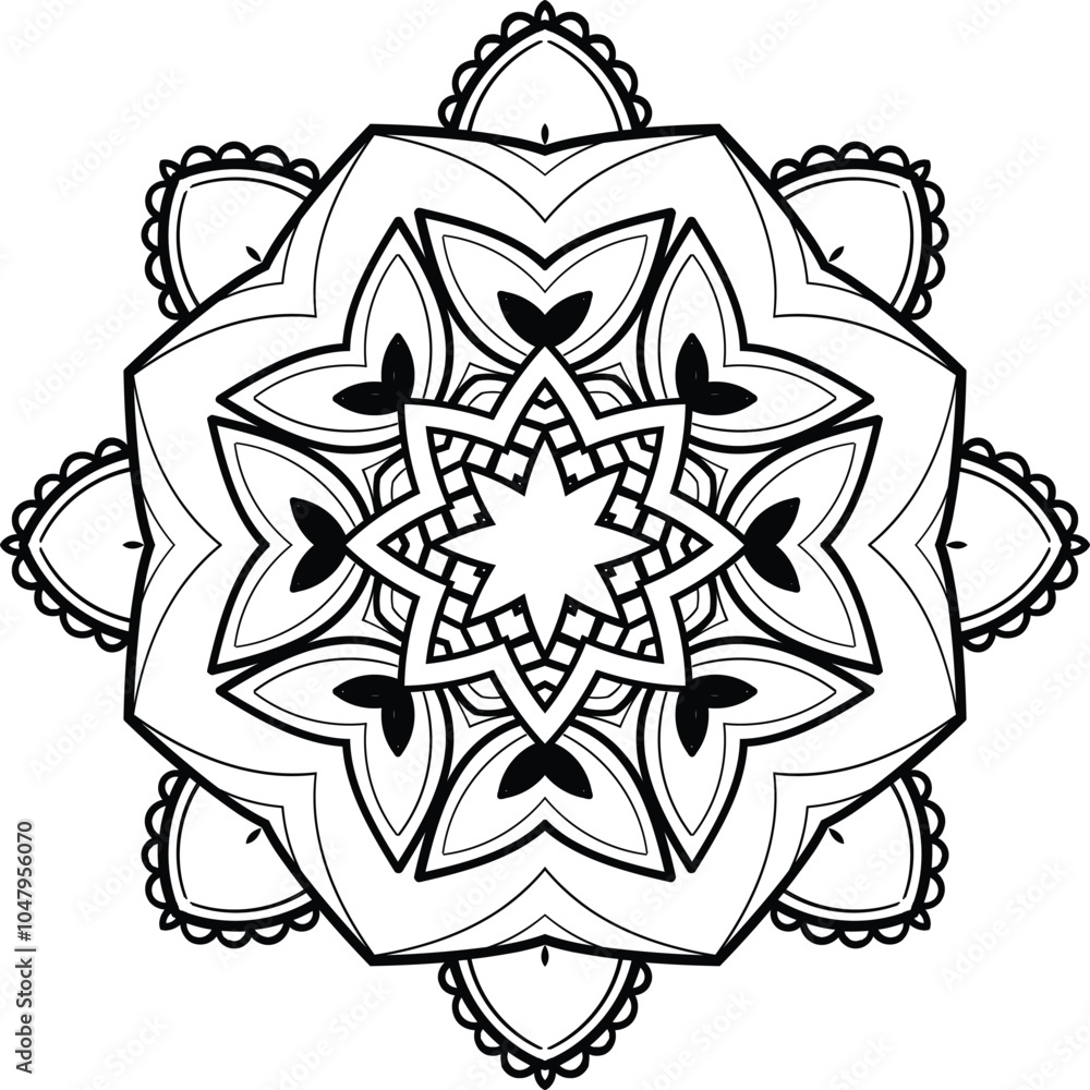 Line Mandala Art Border Design Circular Pattern in the Form of a Mandala Decorative Ornament in Ethnic Oriental Style. Line Mandala Art Border Design Circular Pattern in the Form of a Mandala Decorative Ornament in Ethnic Oriental Style.