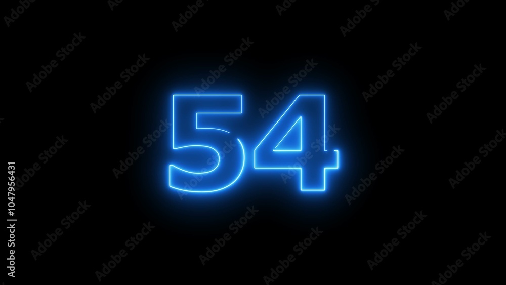 Glowing neon light countdown 54 number illustration background 4k. Glowing neon light countdown 54 number illustration background 4k.
