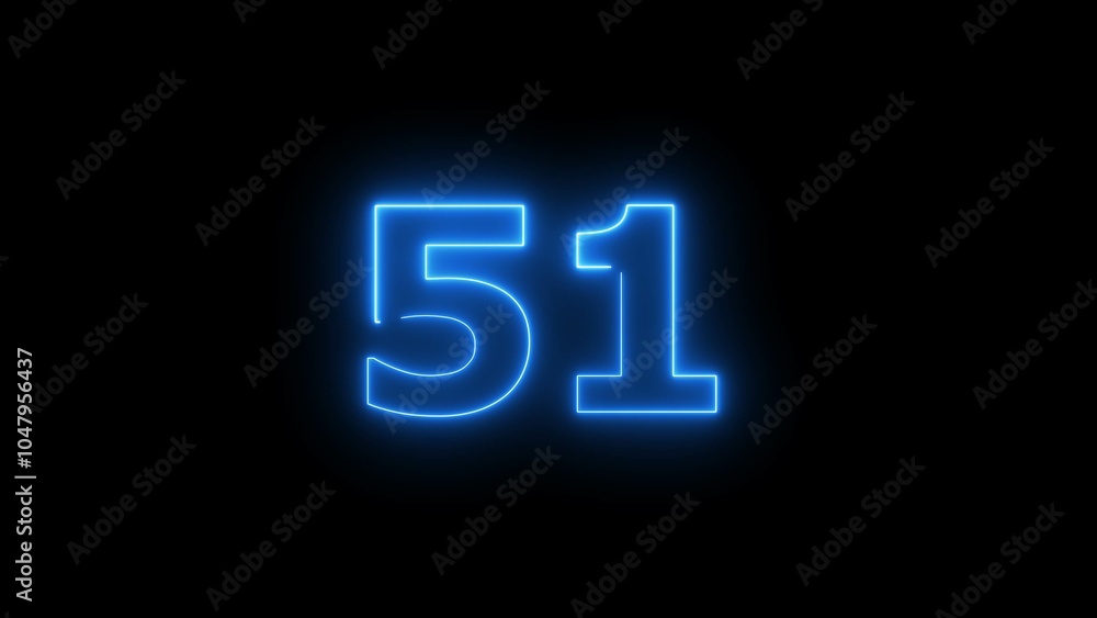 Glowing neon light countdown 51 number illustration background 4k. Glowing neon light countdown 51 number illustration background 4k.