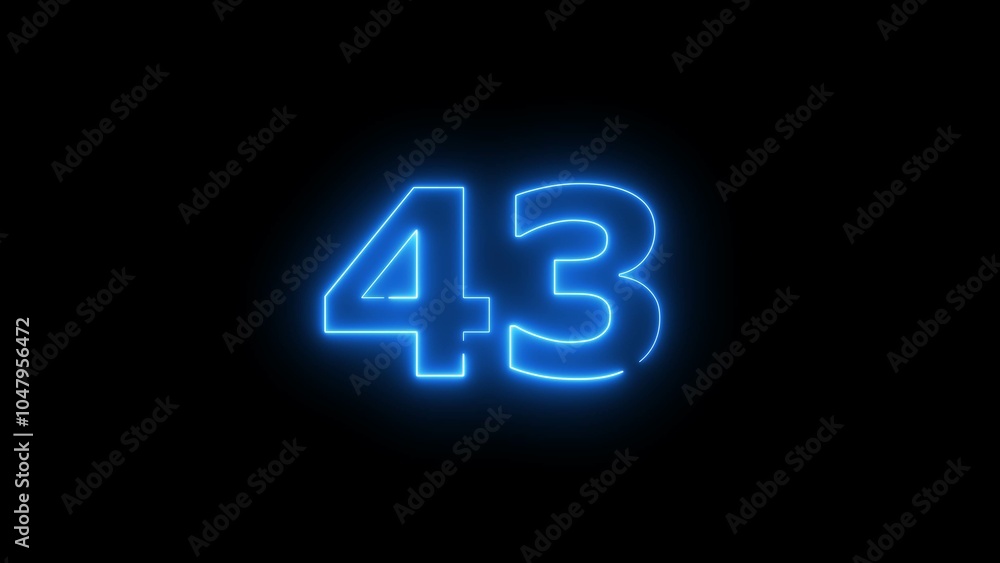 Glowing neon light countdown 43 number illustration background 4k. Glowing neon light countdown 43 number illustration background 4k.