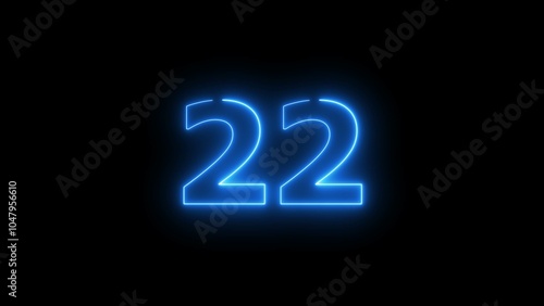 Glowing neon light countdown 22 number illustration background 4k.