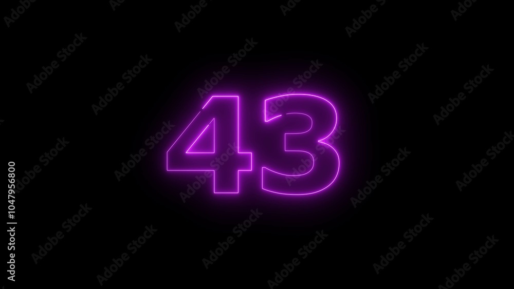 Glowing neon light countdown 43 number illustration background 4k. Glowing neon light countdown 43 number illustration background 4k.